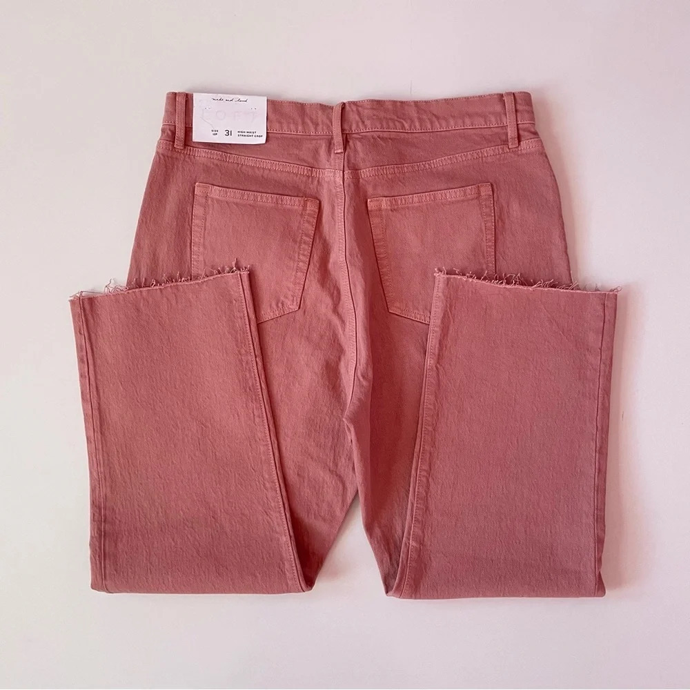 NWT! LOFT Womens High Waist Straight Crop Jean Blush Pink Frayed Hemline Size 31 - Picture 5 of 14